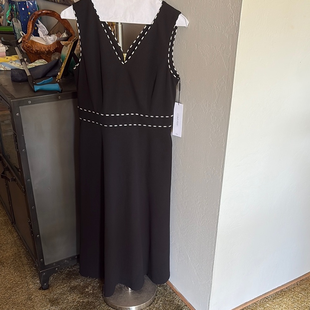 Calvin Klein Blue Embellished Sleeveless Midi Dress